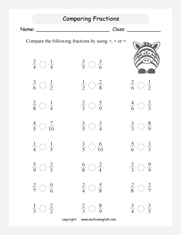 compare and order fractions worksheet