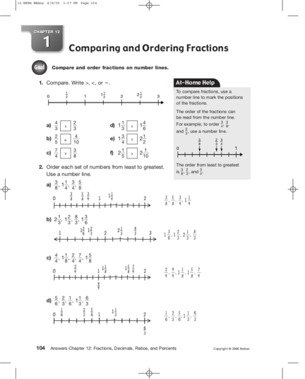 compare fractions decimals and percents worksheet