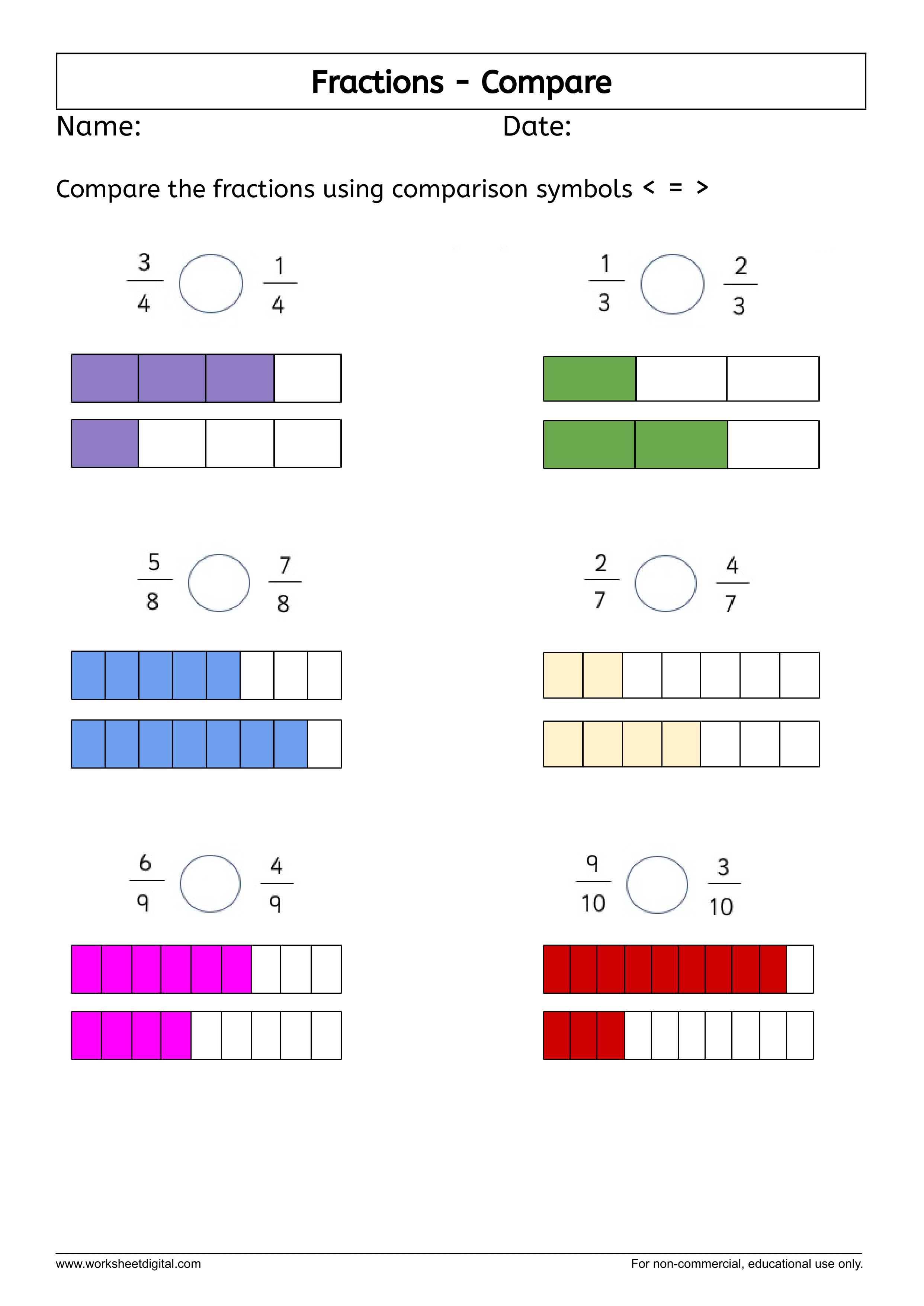 compare fractions worksheet