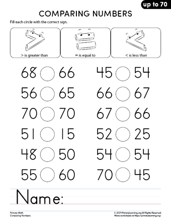 Comparing Numbers up to 70 - Part 1  