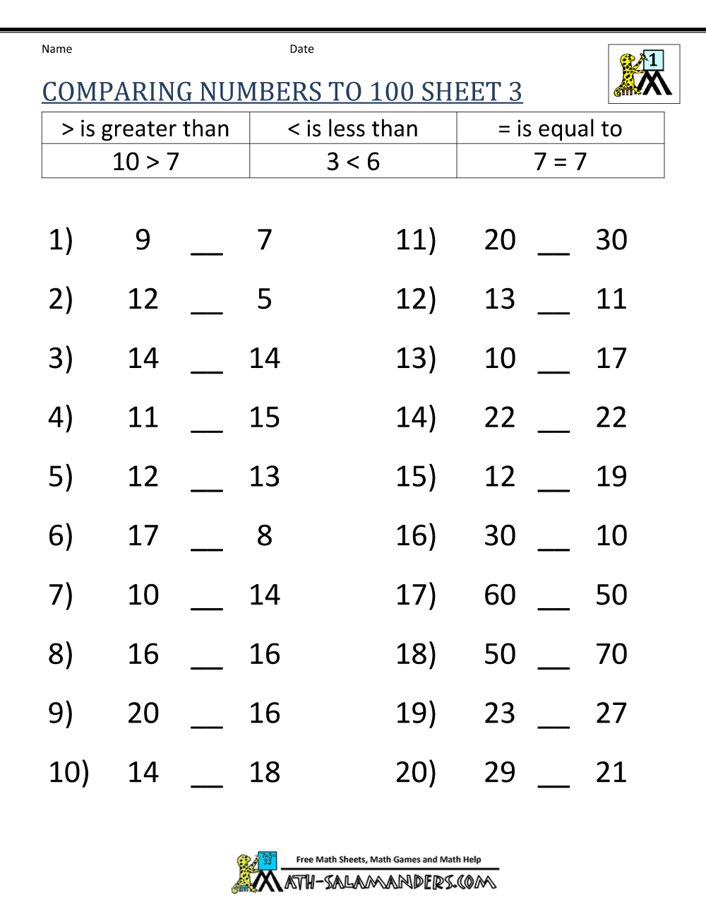 compare numbers worksheet 3rd grade