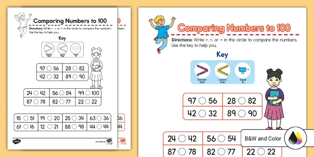 compare two digit numbers worksheet for kindergarten