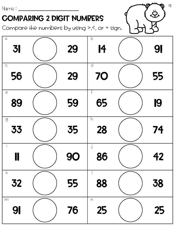 compare two digit numbers worksheet for kindergarten