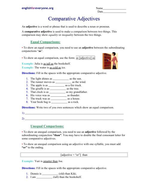 Comparative Adjectives Worksheet - English for Everyone