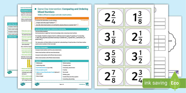 comparing and ordering fractions and mixed numbers worksheet