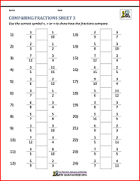 comparing and ordering fractions worksheet 5th grade