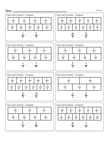 comparing and ordering fractions worksheet