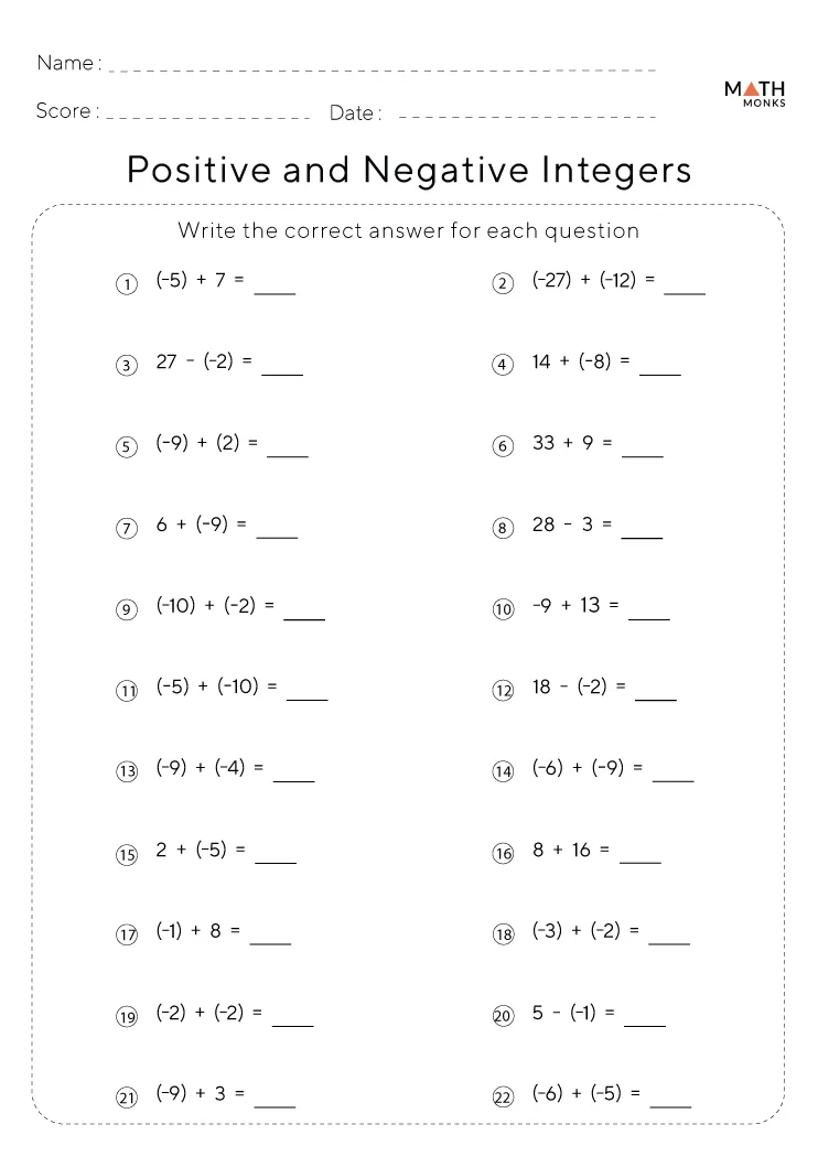 comparing and ordering integers worksheet pdf