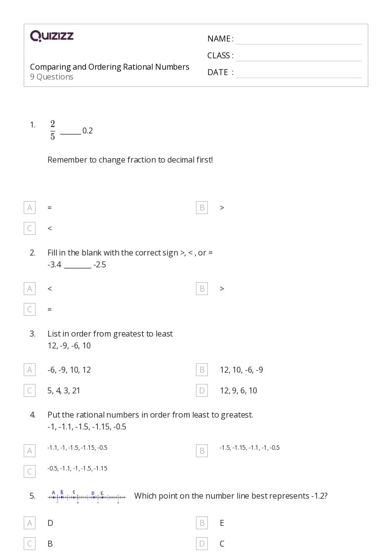 50+ Comparing Numbers 0-10 worksheets for 6th Class on Quizizz ...