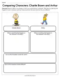 Compare and Contrast Characters Charlie Brown and Arthur Worksheet ...