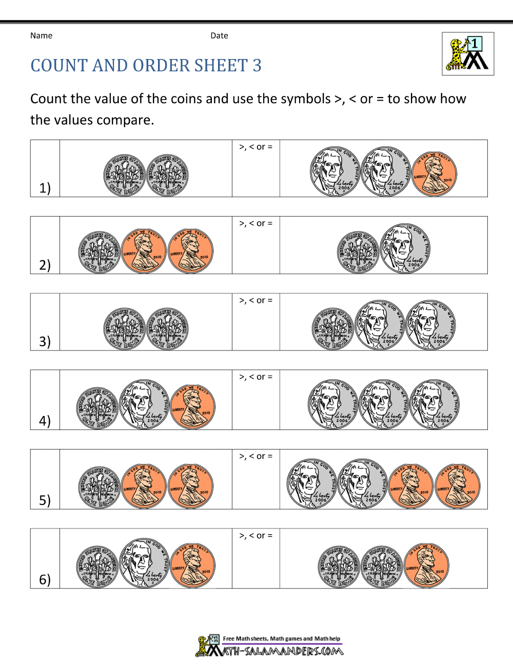 Money Worksheets for First Grade