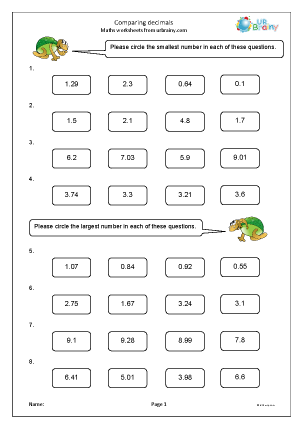 Comparing decimals - Fraction and Decimal Worksheets for Year 4 ...