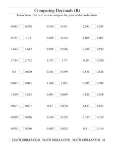 Comparing Decimal Numbers Lesson Plans &  Worksheets