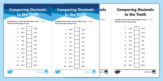 Comparing Decimals Worksheet | Math Teaching Resources 3-5