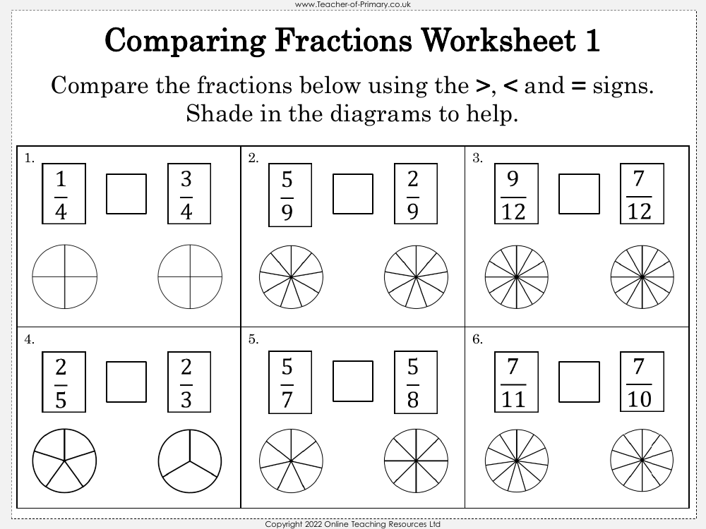 Comparing and Ordering Fractions - Worksheet | Maths Year 5