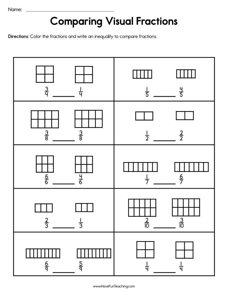 Comparing Visual Fractions Worksheet  