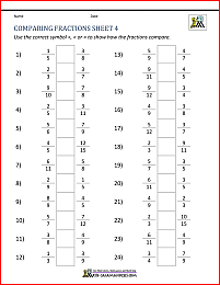 Comparing Fractions Worksheet