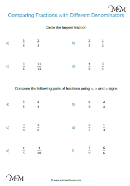 comparing fractions with different denominators worksheet