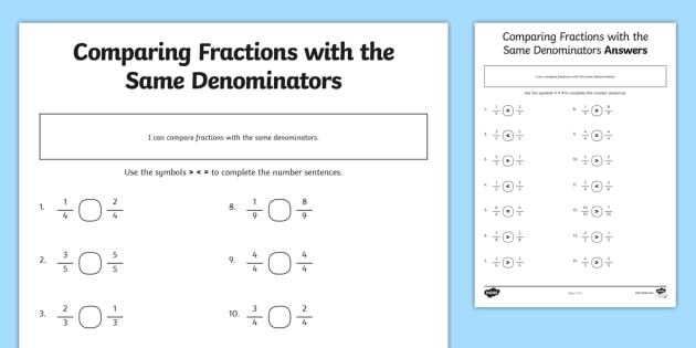 comparing fractions with different denominators worksheet