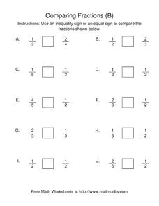 comparing fractions with unlike denominators worksheet