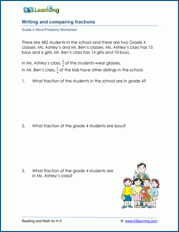 Grade 4 writing and comparing fractions word problem worksheets ...