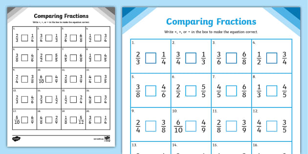 comparing fractions worksheet 2nd grade