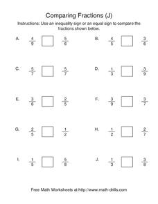 comparing fractions worksheet for grade