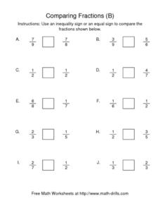 Comparing Fractions (B.2) Worksheet for 4th - 6th Grade | Lesson ...