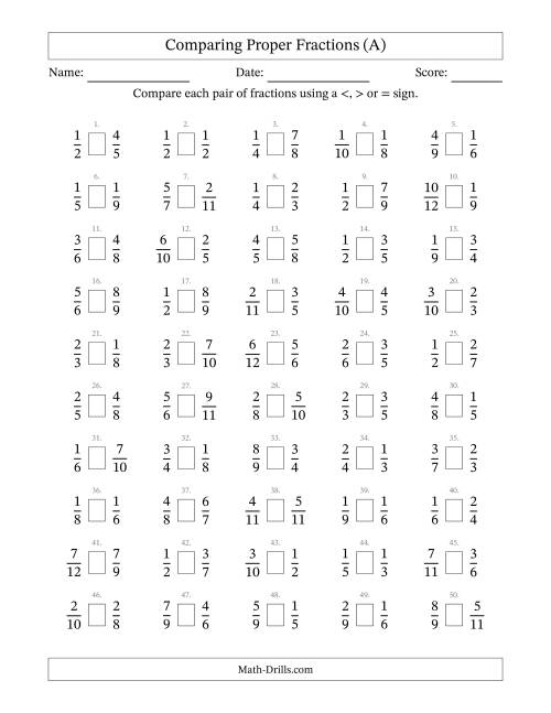 comparing fractions worksheet printable
