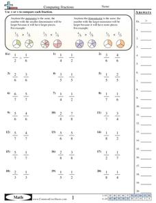 comparing fractions worksheet same numerator