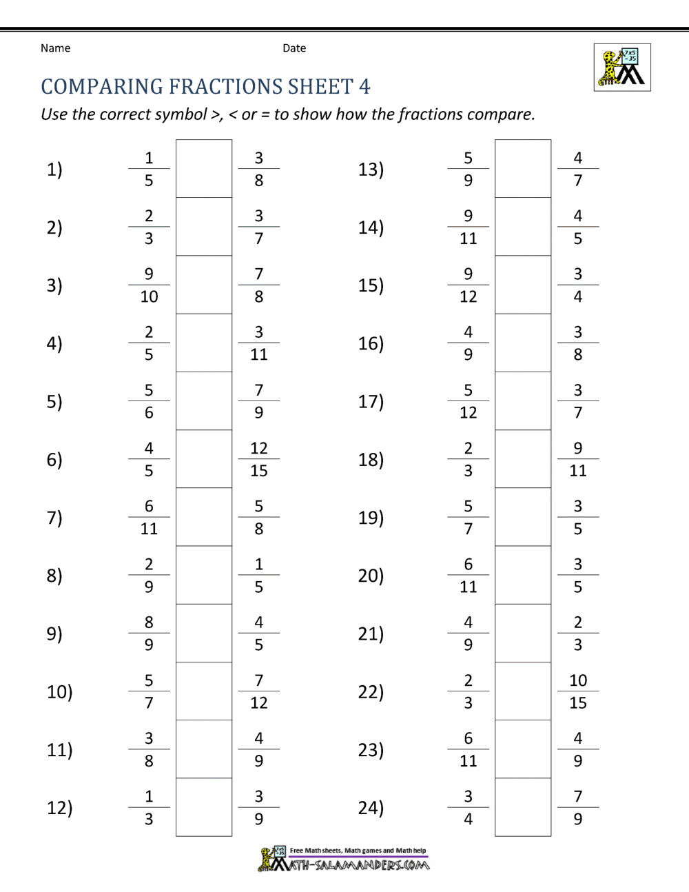 comparing fractions worksheet with pictures