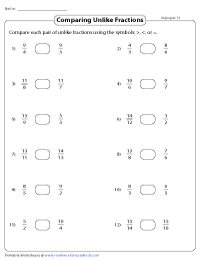 comparing fractions worksheet