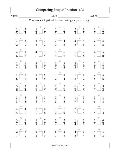 Comparing Proper Fractions to Ninths (A)