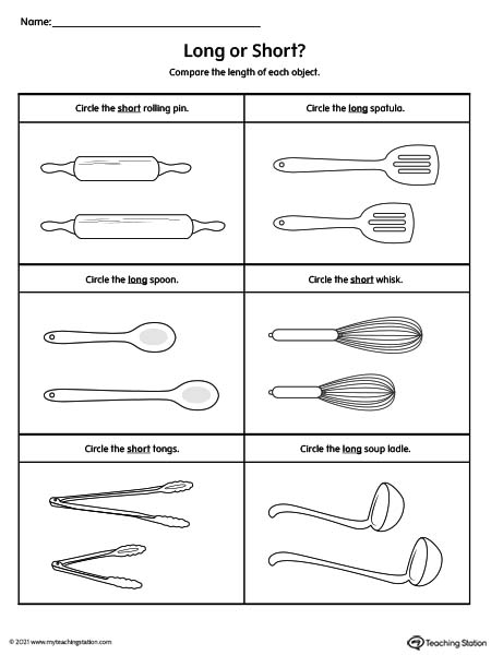 Length Comparison Worksheet: Long or Short? | MyTeachingStation.com