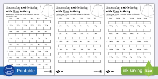 Comparing and Ordering with Mass Activity Sheet - Twinkl