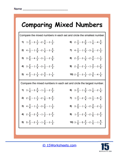 Comparing Mixed Numbers Worksheets 15 Worksheets com Worksheets Library