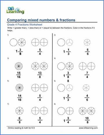 comparing mixed numbers worksheet