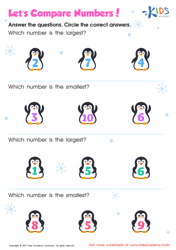 comparing number worksheet for kindergarten