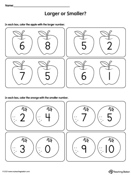 Comparing Numbers 1-10 Smaller and Larger Worksheet ...