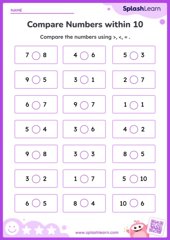 comparing numbers 1 20 worksheet