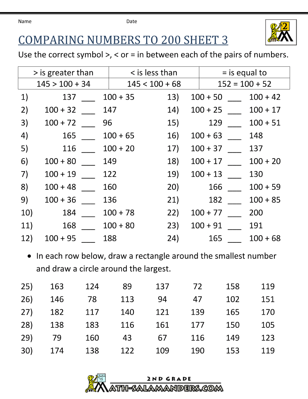 Comparing Numbers to 1000