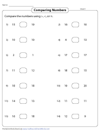 Comparing Numbers Worksheets