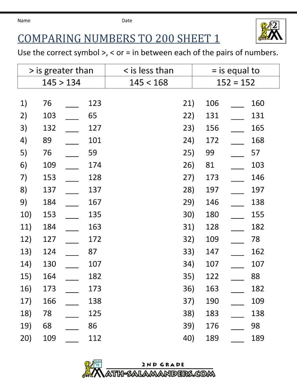 Comparing Numbers to 1000
