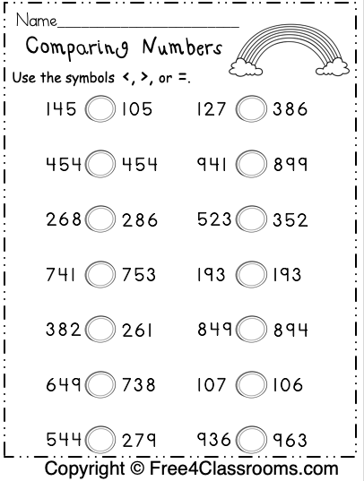 Free Comparing Numbers Worksheets - 3 Digit - Free Worksheets ...