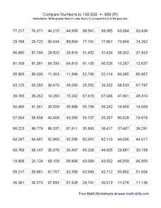 Compare Numbers to 100,000 (R) Worksheet for 4th - 5th Grade ...