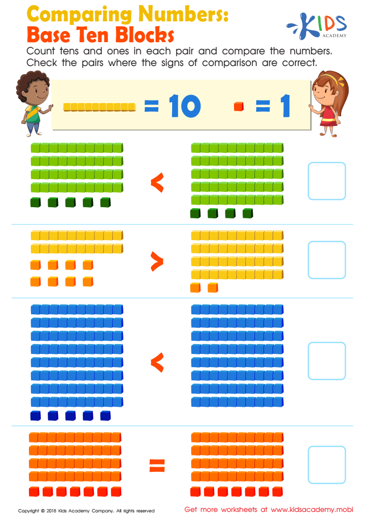 Comparing numbers worksheets for 1st grade - PDF worksheets