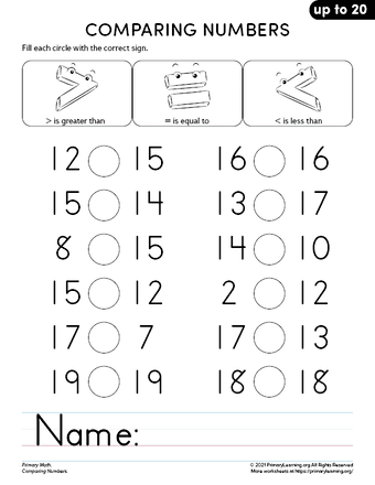 comparing numbers worksheet for kindergarten