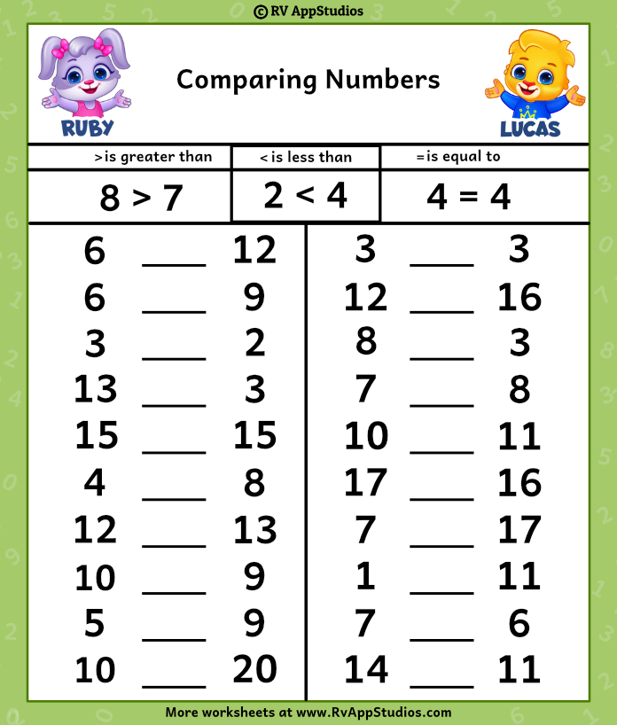 comparing numbers worksheet for kindergarten