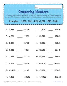 Comparing Numbers | Place Value Worksheets for 4th Grade