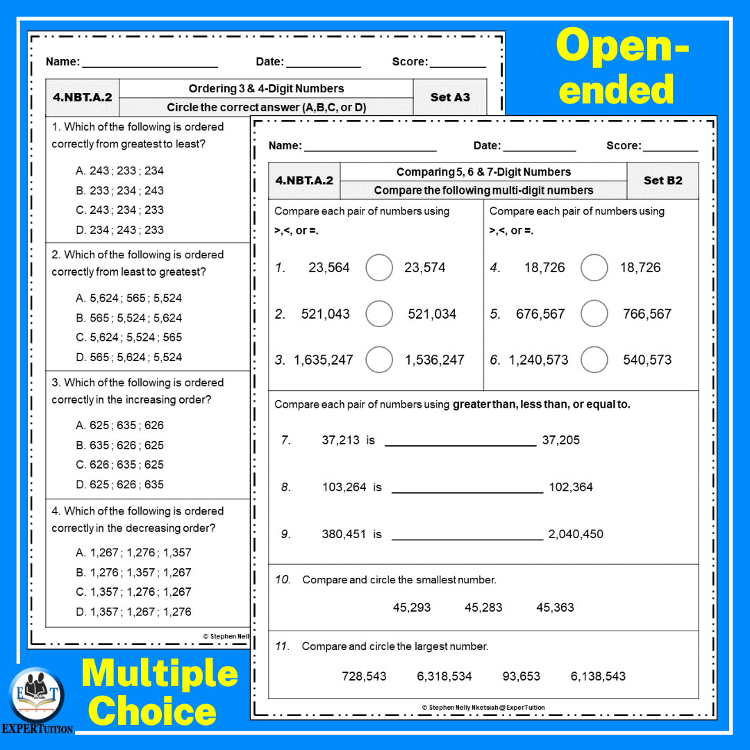 Comparing and Ordering Numbers Worksheets Grade 3, 4, 5 - ExperTuition